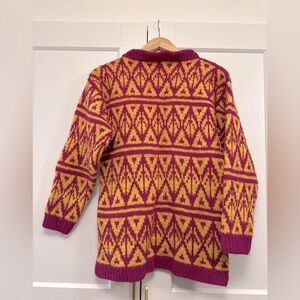 Vintage wool Geometric Knit Sweater gold and magenta